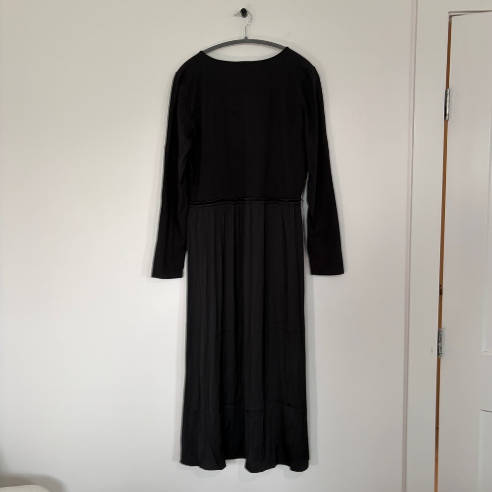 NWT J Crew long sleeve black midi maxi dress cotton satin scoop neck mixed media - Picture 6 of 12